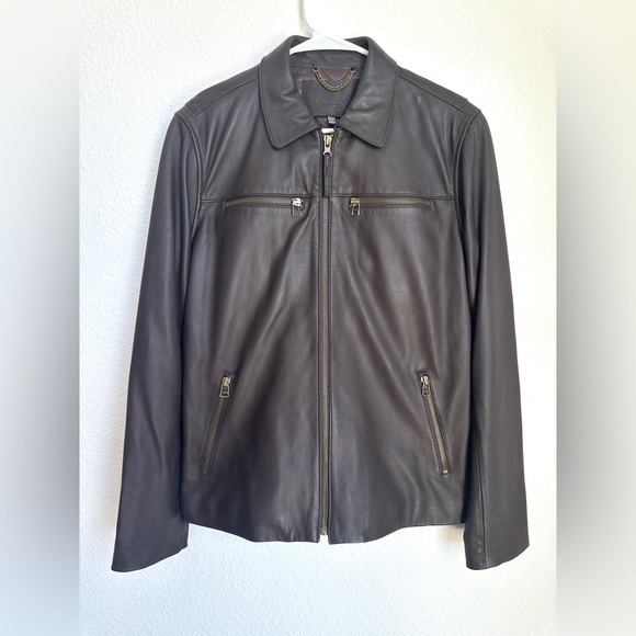 NWOT Vince brown Leather Moto Jacket 100% Lambskin Men’s size Small - Picture 3 of 17